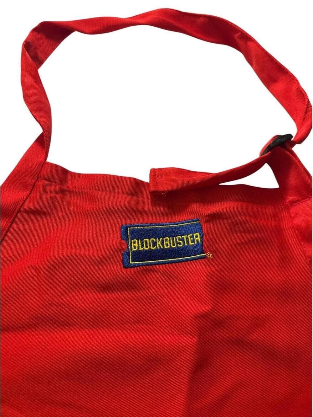 Blockbuster Apron Unisex One Size Red Adjustable Bib Kitchen BBQ Pocket Logo